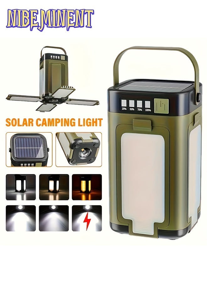 NIBEMINENT IPX4 Waterproof Led Camping Lantern with Solar Panel and Type-C Charging, 4-Panel Expandable Design, Power Bank Function, Ideal for Power Outages, Outdoor Activities, and Flashlight Needs - Image 1