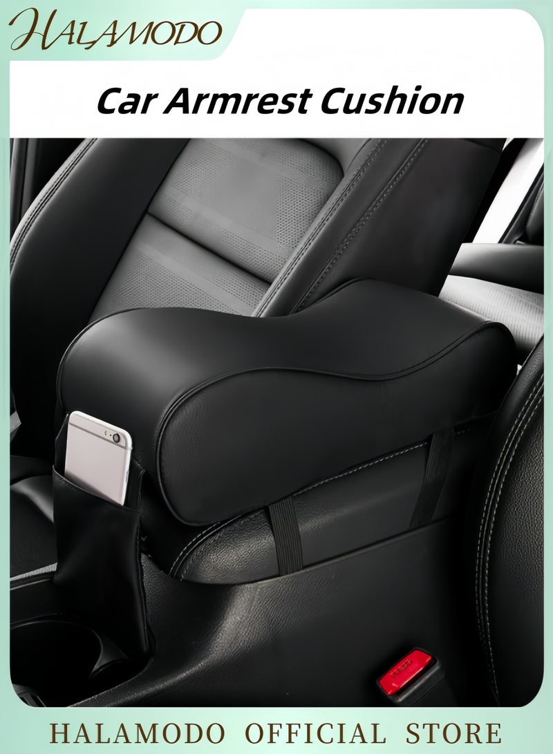 Halamodo Car Center Console Cover Pad with Phone Storage Bag Auto Armrest Cushion Soft Memory Foam Auto Armrest Pillow Leather Center Console Arm Rest Padded Cushion Universal Car Accessories - Image 1