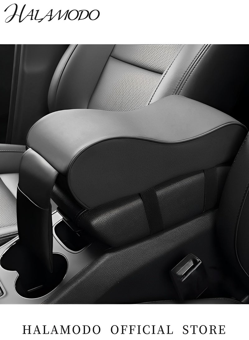 Halamodo Car Center Console Cover Pad with Phone Storage Bag Auto Armrest Cushion Soft Memory Foam Auto Armrest Pillow Leather Center Console Arm Rest Padded Cushion Universal Car Accessories - Image 2