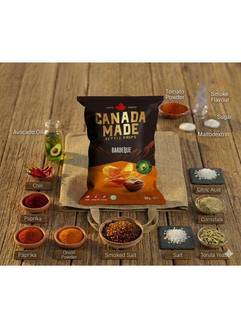Canada Made Healthy Snacks - 100% Avocado Oil Kettle Cooked Potato Chips - BBQ Flavor, Vegan, Gluten Free, Nut Free Healthy Chips - Made in Canada Snacks - 150g Bag - Image 2
