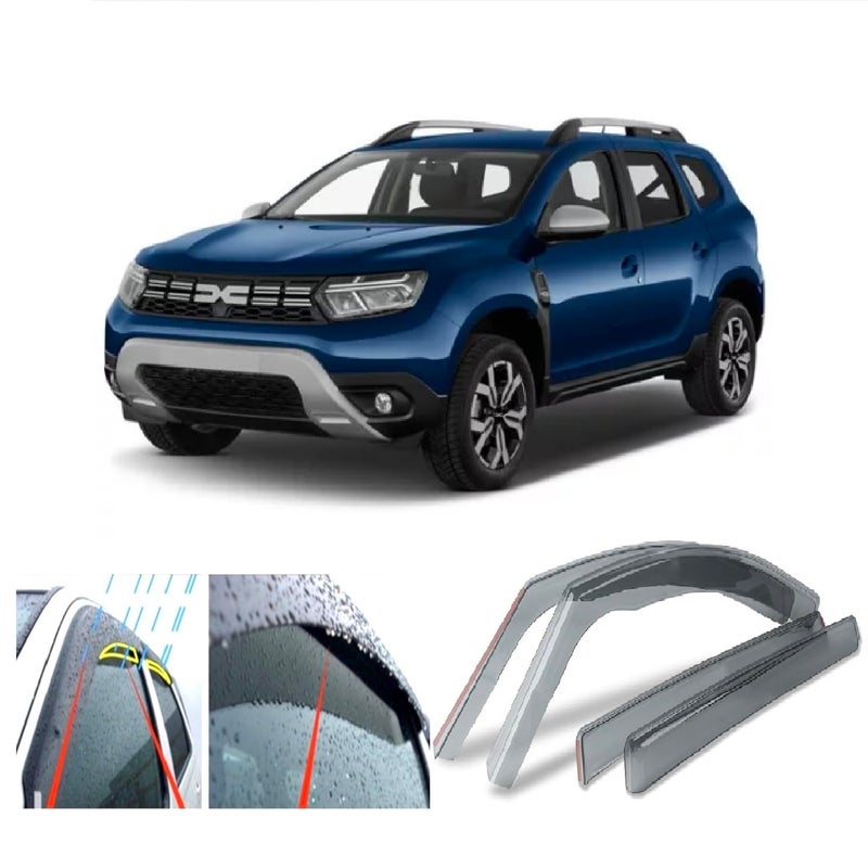 Mido مجموعة ميدو من 4 واقيات رياح مصممة لسيارات داسيا أو رينو داستر II 2017 2018 2019 2020 2021 2022 واقي مطر نافذة الباب الجانبي واقي شمس زجاج أكريليك PMMA - Image 1