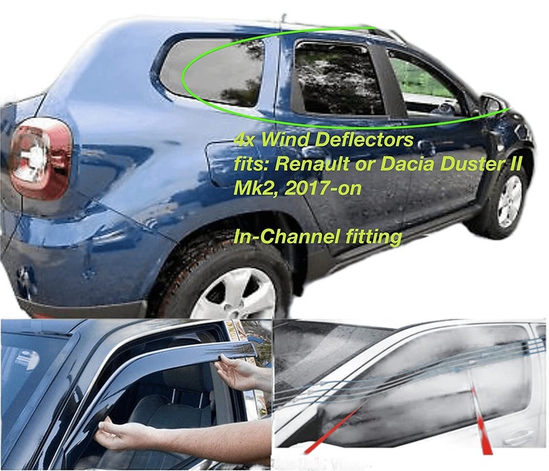 Mido مجموعة ميدو من 4 واقيات رياح مصممة لسيارات داسيا أو رينو داستر II 2017 2018 2019 2020 2021 2022 واقي مطر نافذة الباب الجانبي واقي شمس زجاج أكريليك PMMA - Image 2