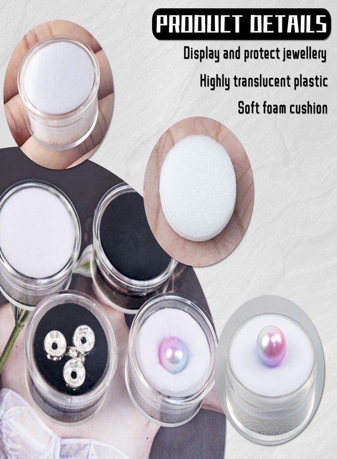 Koceci 24 PCS Small Display Box Clear Storage Containers Gemstone Display Case Round Containers Box Jewelry Organizer Container with Sponge Mat (White and Black) - Image 3