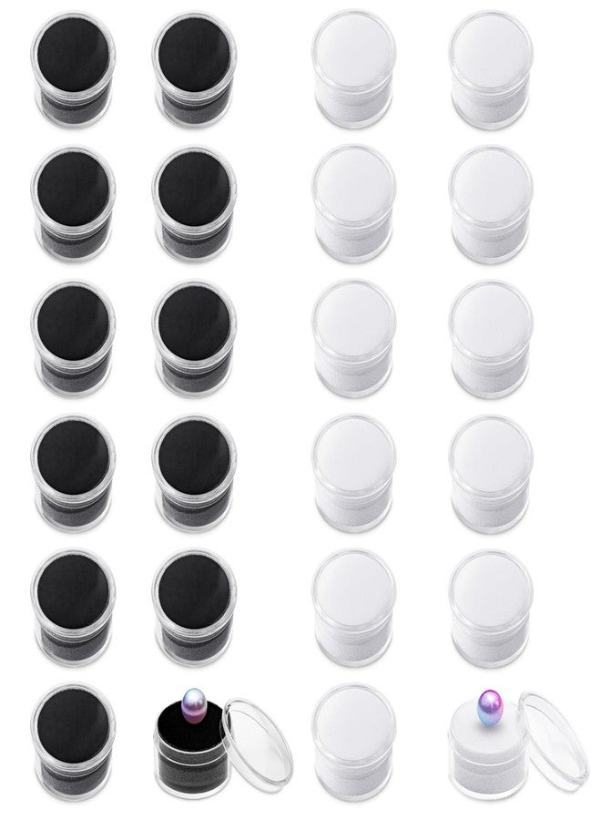 Koceci 24 PCS Small Display Box Clear Storage Containers Gemstone Display Case Round Containers Box Jewelry Organizer Container with Sponge Mat (White and Black) - Image 1