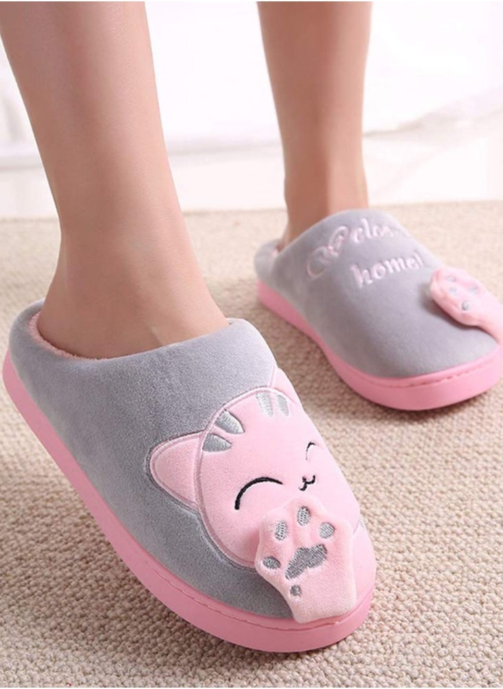 Womens House Slippers Hard Sole Winter Comfy Warm Cotton Slipper Indoor Faux Fur Shoes for Girls Ladies Pink, EU 36 to 37 - Image 2