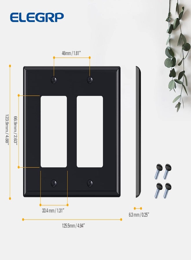 ELEGRP Glossy Black 2-Gang Decorative Wall Plates, Mid-Size 4.88" H x 4.94" L Unbreakable Thermoplastic Faceplate Cover for Decorator Receptacle Outlet Switch, UL Listed (5 Pack) - Image 5