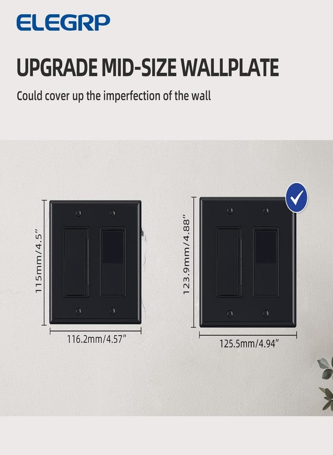 ELEGRP Glossy Black 2-Gang Decorative Wall Plates, Mid-Size 4.88" H x 4.94" L Unbreakable Thermoplastic Faceplate Cover for Decorator Receptacle Outlet Switch, UL Listed (5 Pack) - Image 3