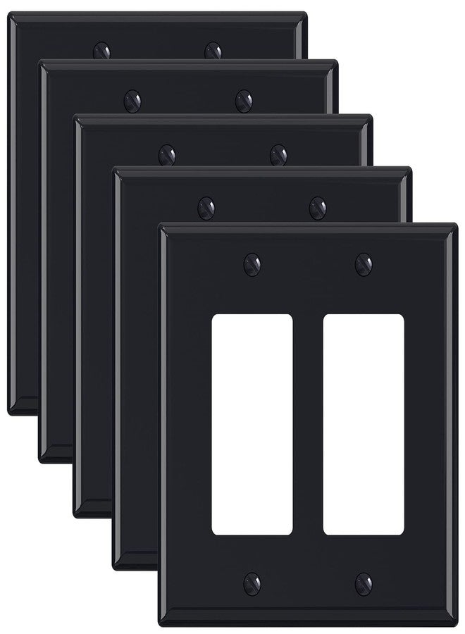 ELEGRP Glossy Black 2-Gang Decorative Wall Plates, Mid-Size 4.88" H x 4.94" L Unbreakable Thermoplastic Faceplate Cover for Decorator Receptacle Outlet Switch, UL Listed (5 Pack) - Image 1