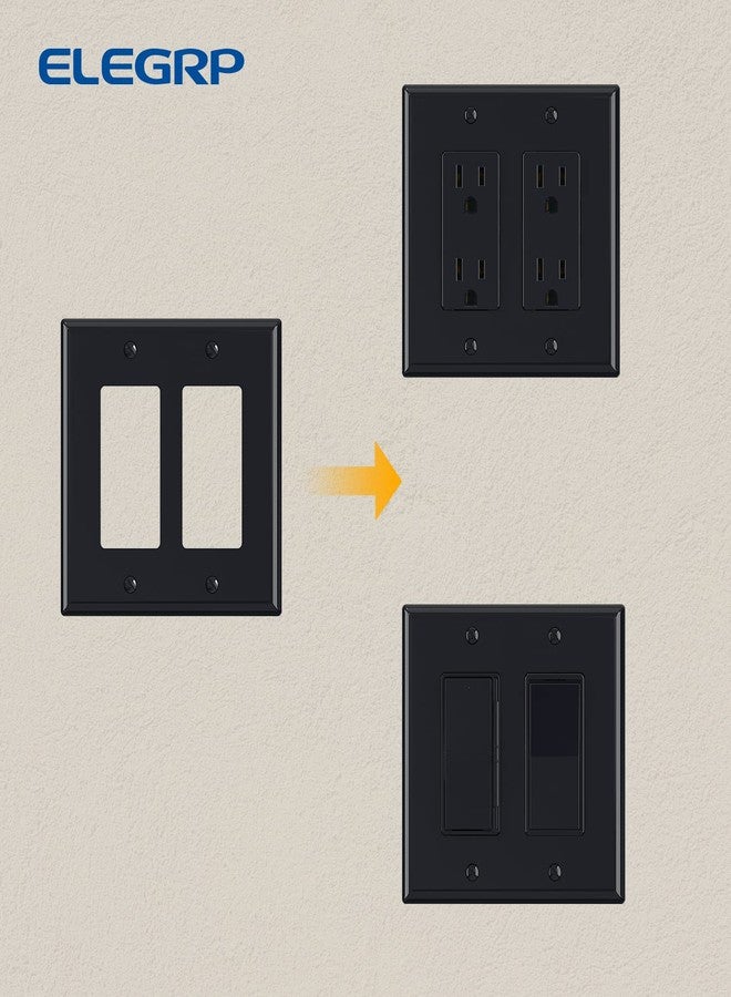 ELEGRP Glossy Black 2-Gang Decorative Wall Plates, Mid-Size 4.88" H x 4.94" L Unbreakable Thermoplastic Faceplate Cover for Decorator Receptacle Outlet Switch, UL Listed (5 Pack) - Image 4
