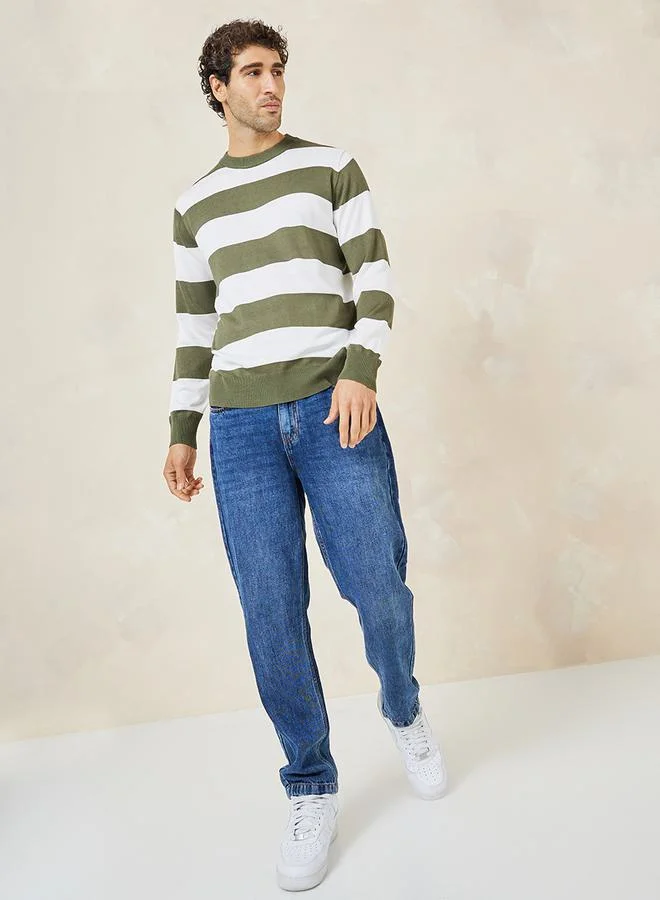 Styli Stripe Print Relaxed Fit Sweater