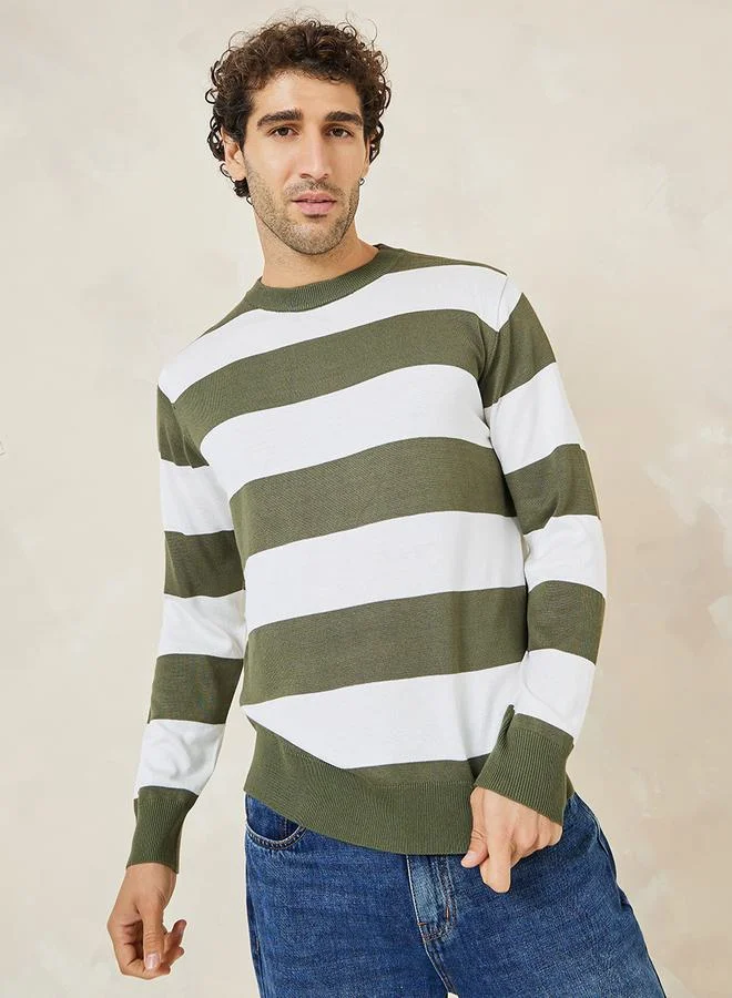 Styli Stripe Print Relaxed Fit Sweater