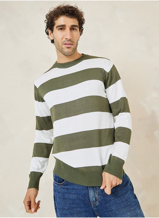 Styli - Stripe Print Relaxed Fit Sweater - Image 1