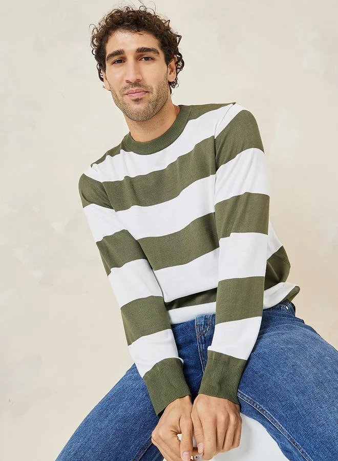 Styli Stripe Print Relaxed Fit Sweater