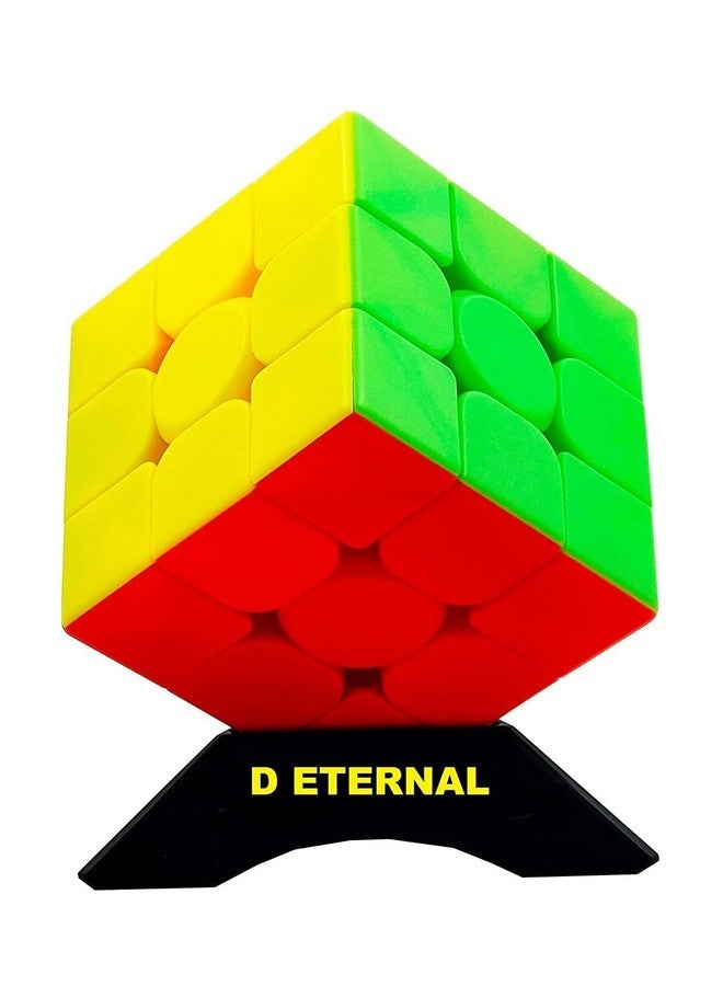 D ETERNAL Cube 3X3 Cube High Speed Stickerless Magic Puzzle Game Toy 3 By 3 With Cube Stand,Multicolor, Kids - Image 1
