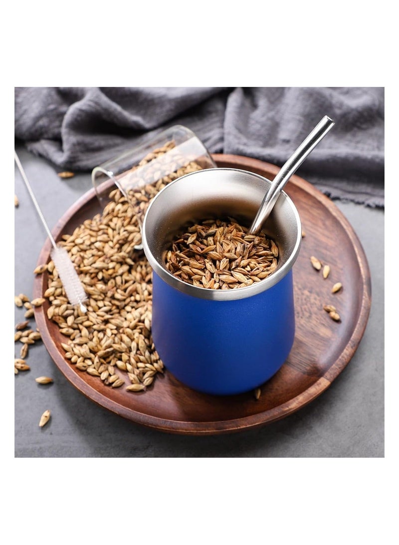 Y&D Yerba Mate Cup Stainless Steel And Bombilla Set 8oz Gourd Double Walled Tea With Straw Blue Include Cleaning Brush  - Image 5