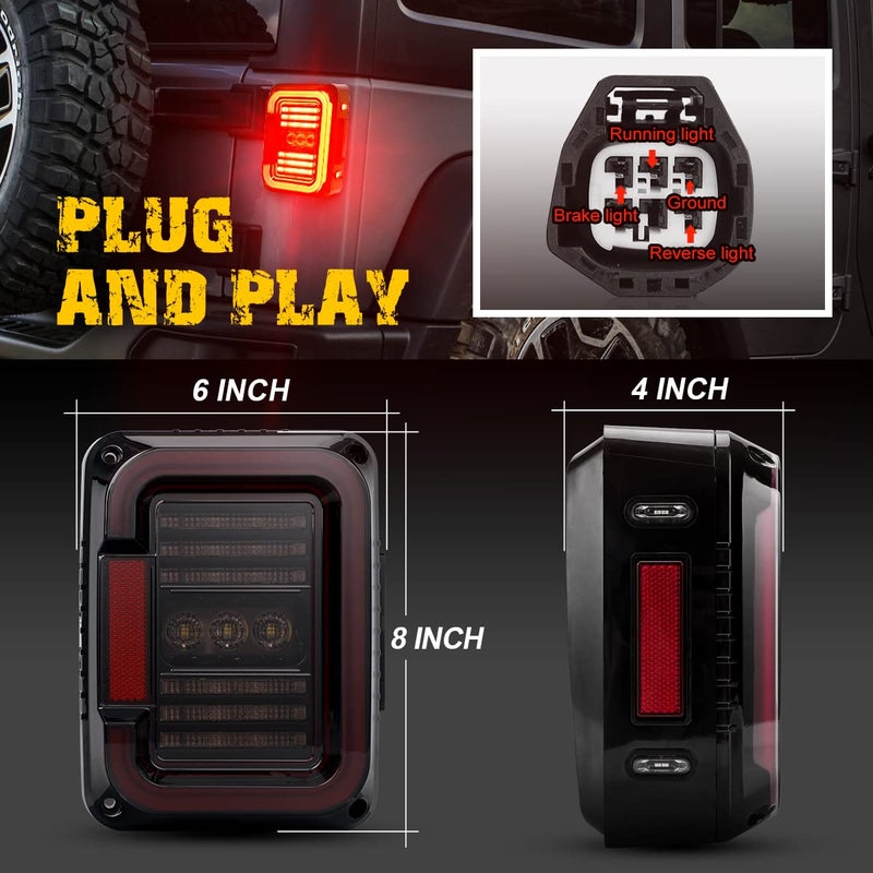 AUDEXEN LED Tail Lights Compatible with Jeep Wrangler JK JKU 2007-2018, Unique C Shaped Design Smoked Lens, 20W Reverse Lights, Built-in EMC, DOT Compliant, 2 PCS - Image 4