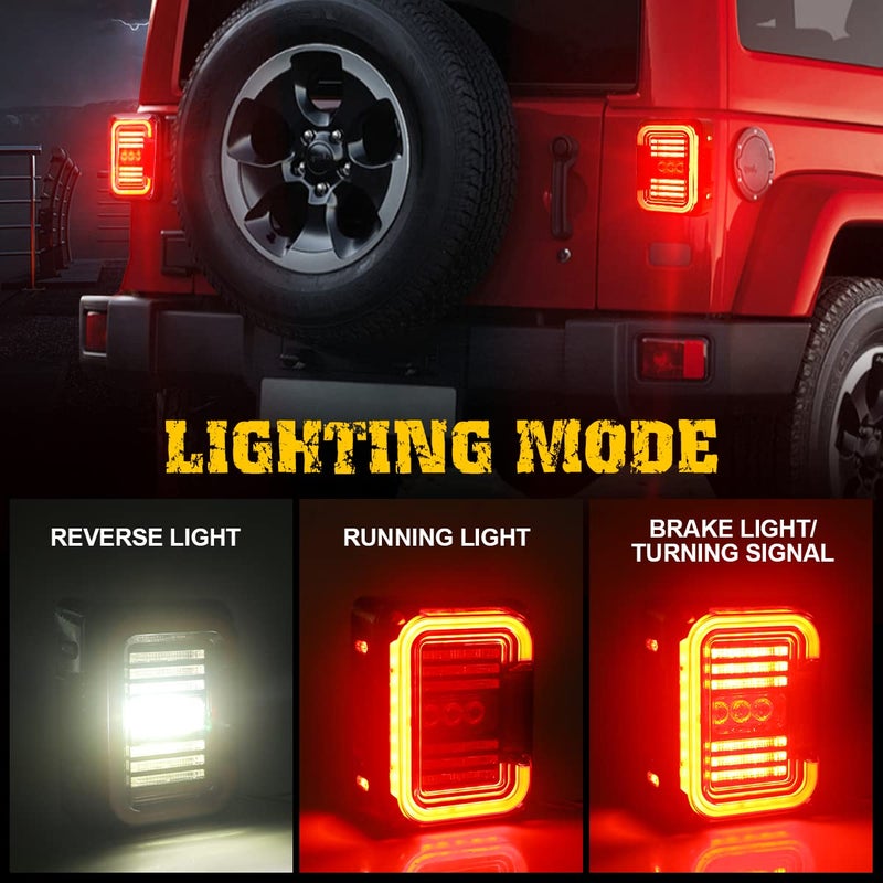 AUDEXEN LED Tail Lights Compatible with Jeep Wrangler JK JKU 2007-2018, Unique C Shaped Design Smoked Lens, 20W Reverse Lights, Built-in EMC, DOT Compliant, 2 PCS - Image 2