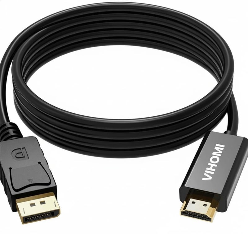 VIHOMI DisplayPort to HDMI Cable 1.8m (6FT) – Full HD 1080p@60Hz, Uni-Directional DP to HDMI [ NOT HDMI TO DP] Audio & Video Adapter for Laptop, TV, Monitor & Projector – Black - Image 1