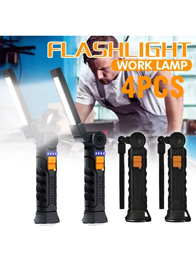 4pcs Rechargeable LED Flashlight Foldable Work Light Magnetic Base Hook Emergency - Image 2