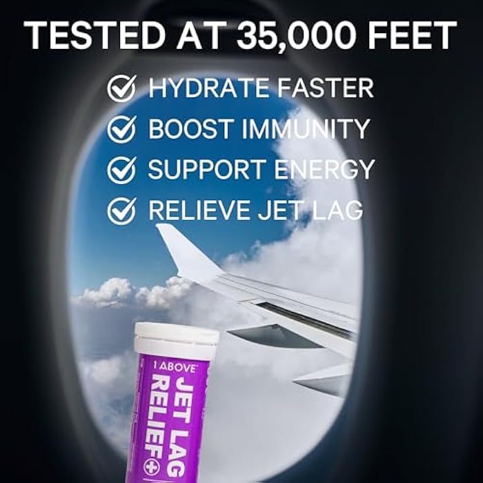 1Above Jet Lag Relief Tablets - Berry-Flavored Effervescent Multivitamin with Pycnogenol Travel Supplement for Hydration, Energy, Immune Support and Faster Recovery - Flight Essential, 10 Tablets - Image 2