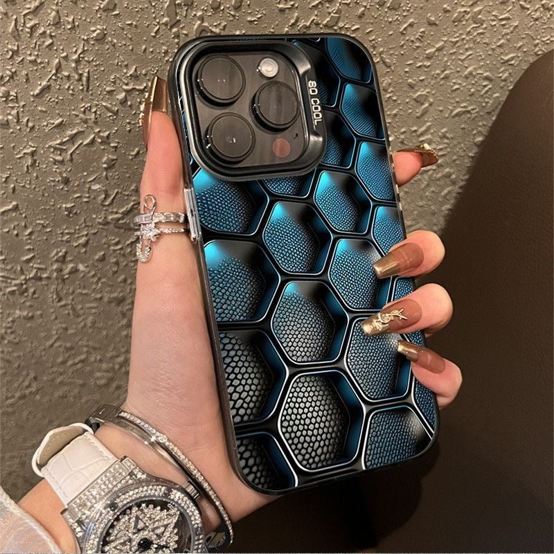 Technology Grid Metal Button Apple 17/14 Phone Case Iphone16Promax Matte 15/13/Xsmax - Image 1