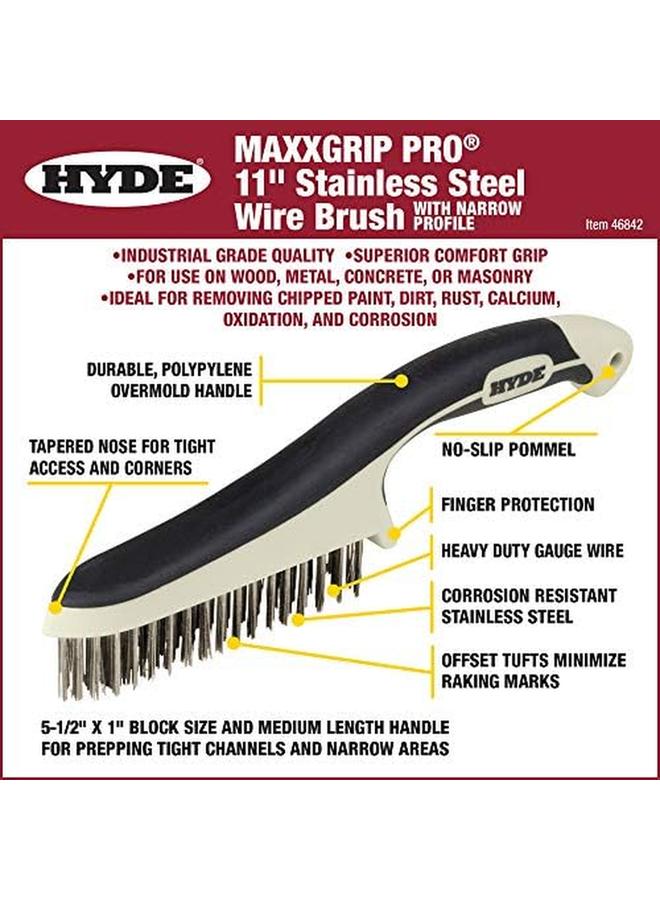 هايد 181348 46842 فرشاة سلكية من الفولاذ المقاوم للصدأ ذات ملف تعريف ضيق 11 بوصة Maxxgrip Pro - Image 3