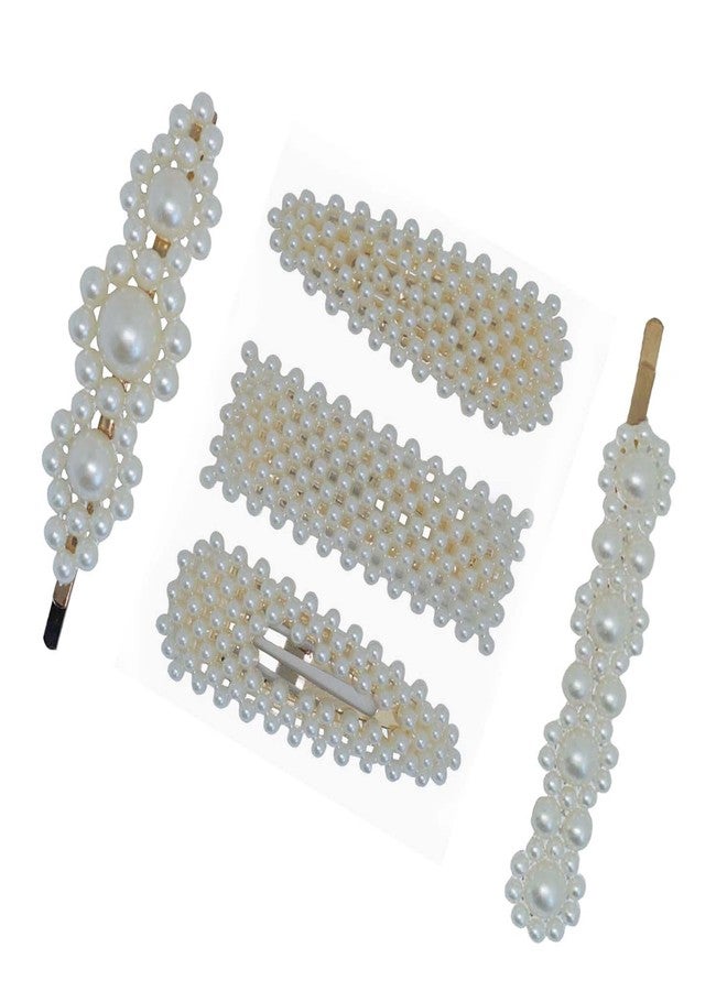 FOK 5 Pcs Pearl Stylish Hair Barrettes Design Hair Styling Clip Pin For Girls & Women - Image 3