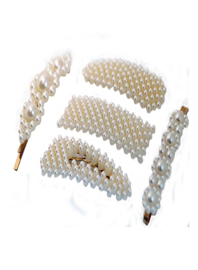 FOK 5 Pcs Pearl Stylish Hair Barrettes Design Hair Styling Clip Pin For Girls & Women - Image 1