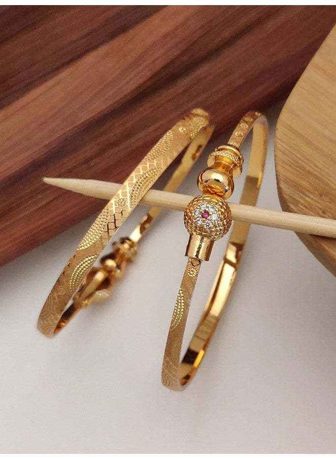 Shining Diva Fashion Set Of 2 Latest Traditional Design 18k Gold Plated Adjustable Bracelet Bangles for Women (Golden)(15234b) - Image 2