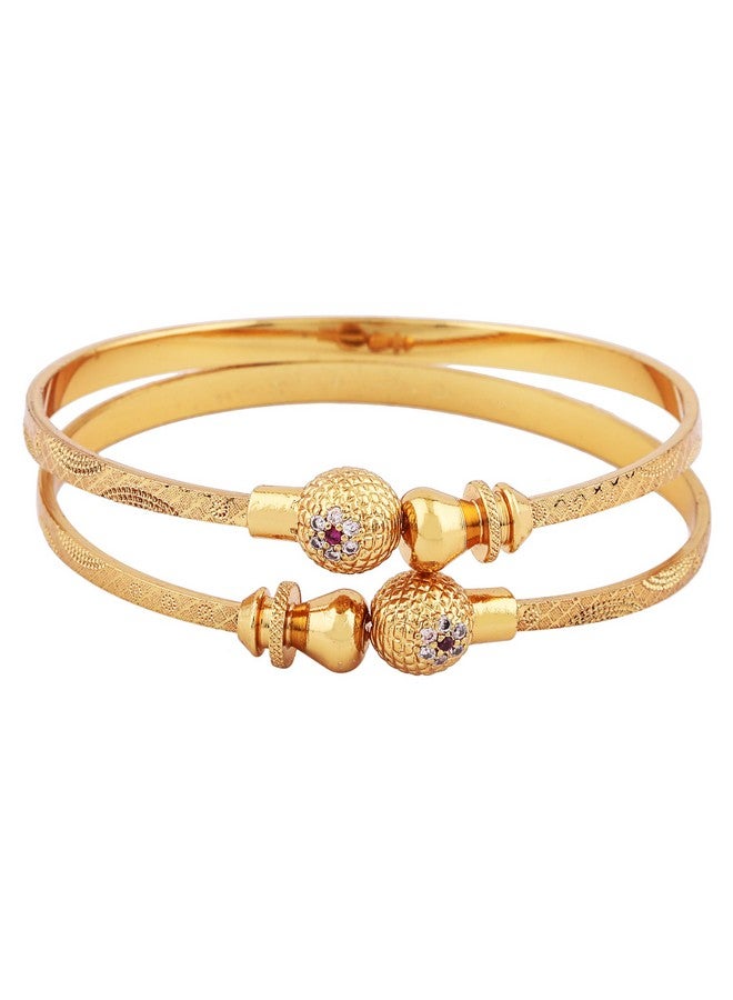 Shining Diva Fashion Set Of 2 Latest Traditional Design 18k Gold Plated Adjustable Bracelet Bangles for Women (Golden)(15234b) - Image 3