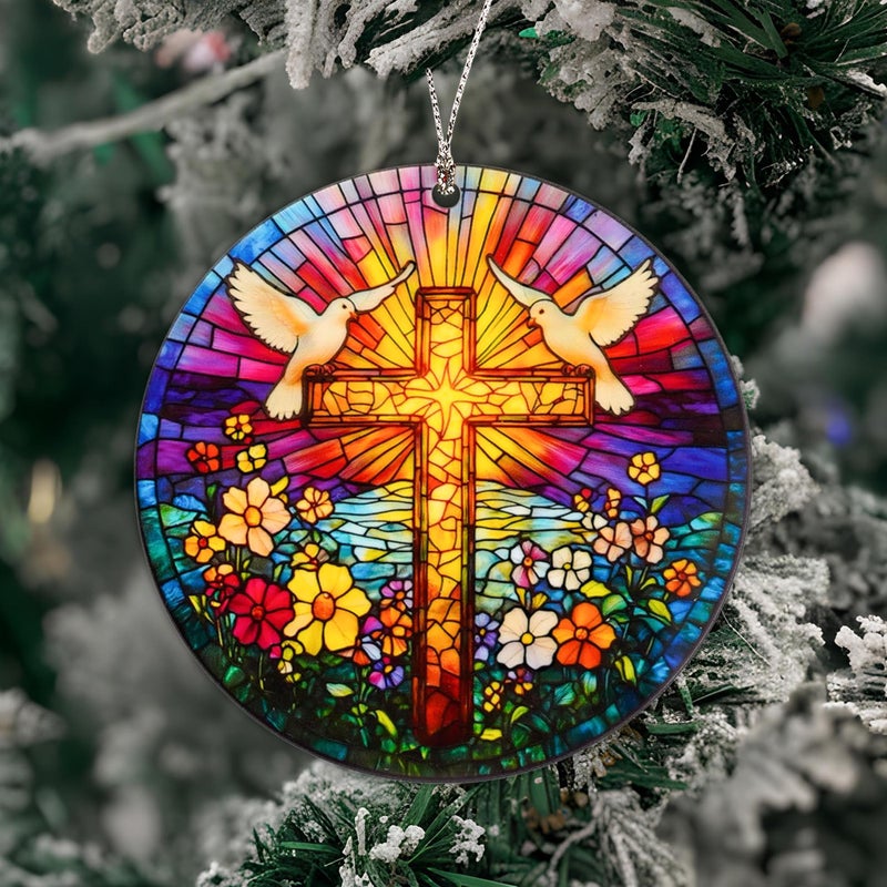 MAILAMCRAFT Easter Ornaments Cross Christian Decor, Suncatcher Effect Window Decorations, Jesus Cross, Christian Gifts, Religious Easter Gifts, He is Risen Decor, Jesus Christ, Catholic Hanging Ornament - Image 3