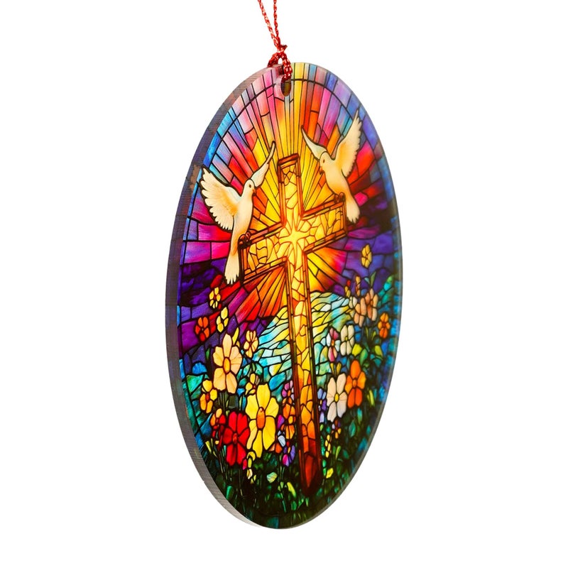 MAILAMCRAFT Easter Ornaments Cross Christian Decor, Suncatcher Effect Window Decorations, Jesus Cross, Christian Gifts, Religious Easter Gifts, He is Risen Decor, Jesus Christ, Catholic Hanging Ornament - Image 5