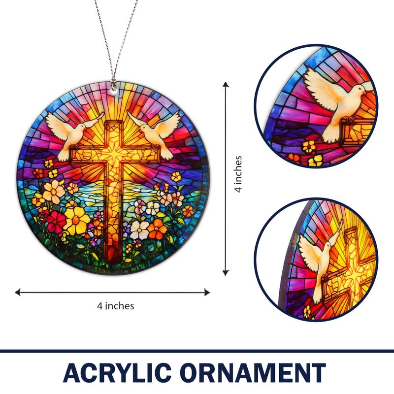 MAILAMCRAFT Easter Ornaments Cross Christian Decor, Suncatcher Effect Window Decorations, Jesus Cross, Christian Gifts, Religious Easter Gifts, He is Risen Decor, Jesus Christ, Catholic Hanging Ornament - Image 2
