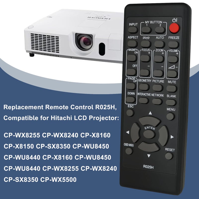 Kassionel جهاز تحكم عن بعد بديل R025H لجهاز عرض LCD من هيتاشي CP-WX8255 CP-WX8240 CP-X8160 CP-X8150 CP-SX8350 CP-WU8450 CP-WU8440 CP-X8160 CP-WU8450 CP-WU8440 CP-WX8255 CP-WX8240 CP-SX8350 CP-WX5500 - Image 2