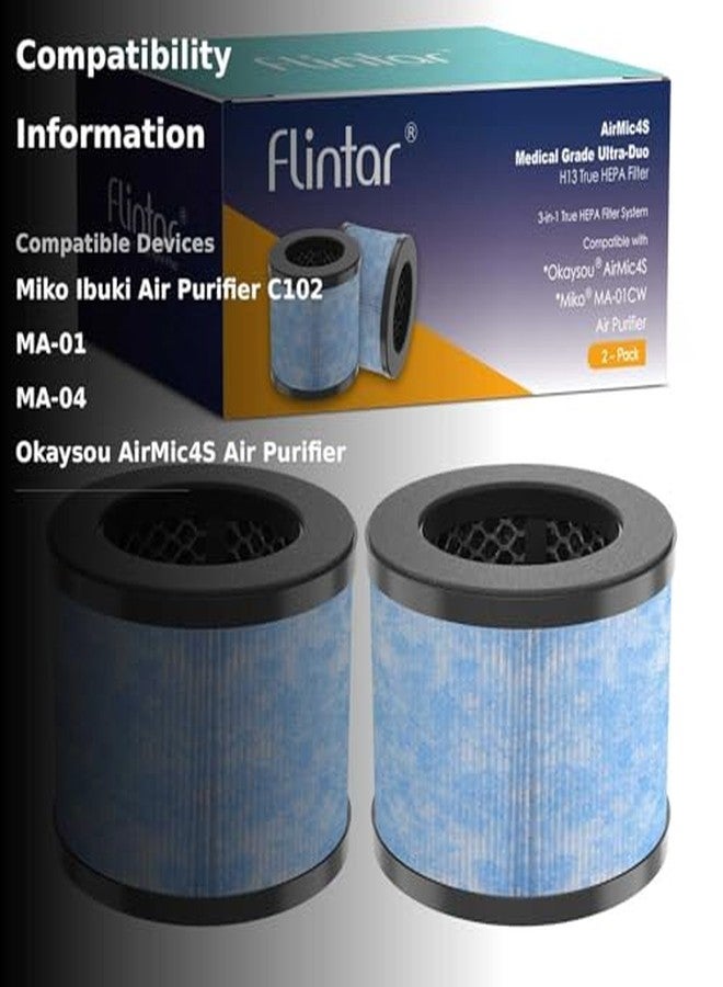 Flintar C102 Replacement Filter, Compatible with Miko Ibuki Air Purifier C102, MA-01, MA-04 and Okaysou AirMic 4S Air Purifier, High Efficiency Activated Carbon and Air Filter Set, 2-Pack - Image 4
