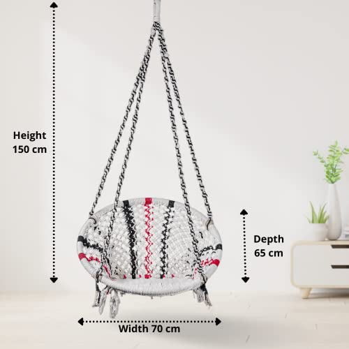 Swingzy Cotton Premium Round Swing Chair/Hanging Hammock for Home, Office, Indoor, Outdoor, Balcony, Garden/Patio Swing Chair for Kids & Adults (60.8 x 60.4 x 140 cm, Multicolor) - Image 3