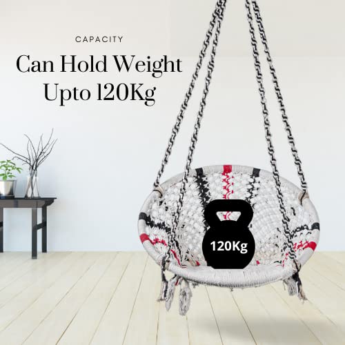 Swingzy Cotton Premium Round Swing Chair/Hanging Hammock for Home, Office, Indoor, Outdoor, Balcony, Garden/Patio Swing Chair for Kids & Adults (60.8 x 60.4 x 140 cm, Multicolor) - Image 4