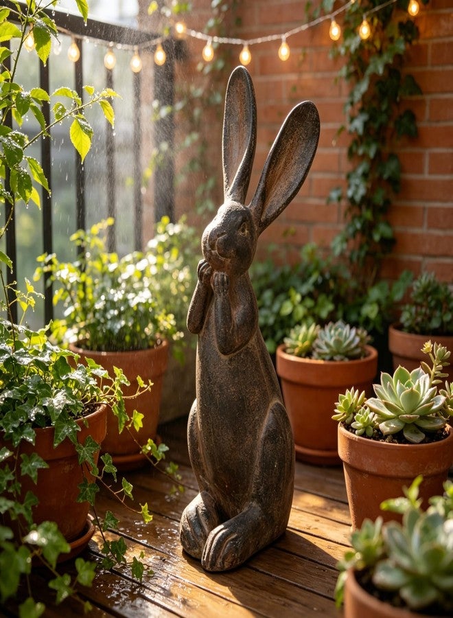 DiliComing Bunny Decor Resin Animals Statue - Garden Decorations Garden Decor for Outside Cute Cheeky Bunny Figurine Statues for Home Decor Outdoor Decor for Porch 5 × 4 × 11 Inch - Image 2