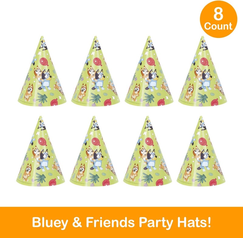 Unique Bluey Party Hats and Blowouts 8 Hats  8 Party Blowouts with Celebrate With Me Sticker  Bluey Birthday Party Supplies for Kids - Image 2
