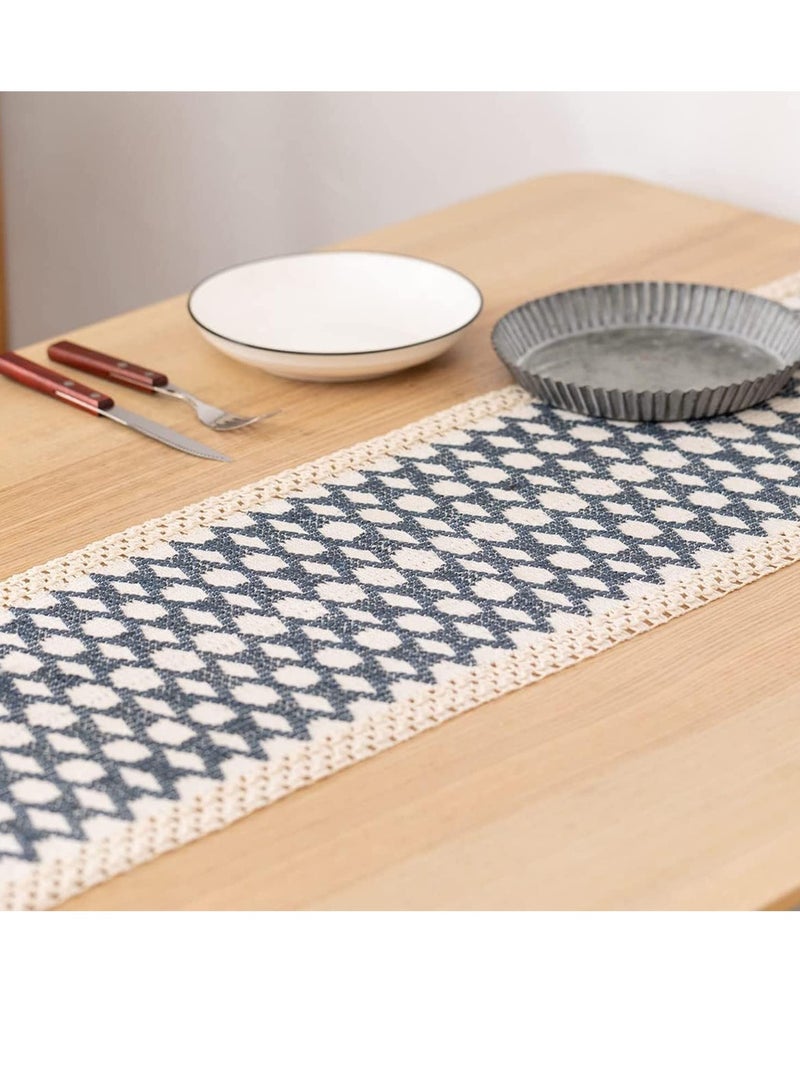 SYOSI Table Runners 72 Inches Long Boho Runner Splicing Macrame Blue Burlap with Tassels for Bohemian Rustic Wedding Bridal Shower Home Party Kitchen Farmhouse Dining Decor - Image 5