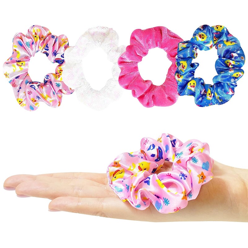 Luv Her Baby Shark Hair Accessory Set: 9-inch Regular Detangling Brush, 4 Elastic Hair Ties & Scrunchies for Kids - Image 4