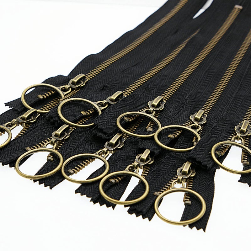 Leekayer 5 Metal Brass Zipper 8 Inch Colsed End Ring Slider 10PCS 20cm Black Metal Zippers for Sewing Jackets Pants Luggage Bags Pocket Boots Leekayer