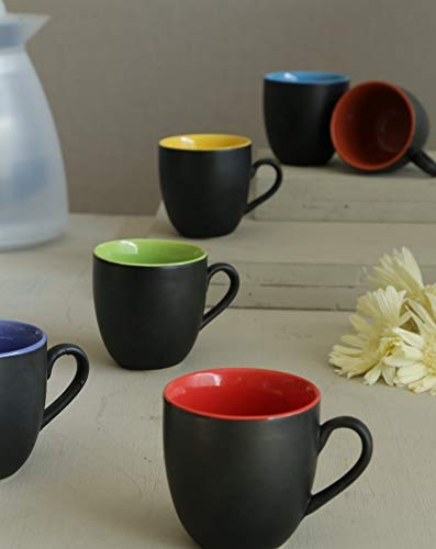 KITTENS Ceramic Coffee Mug Set of 6 Handpainted Mugs Microwave and Dishwasher Safe Food Grade Material 180 ml Matte Black Finish - Image 1