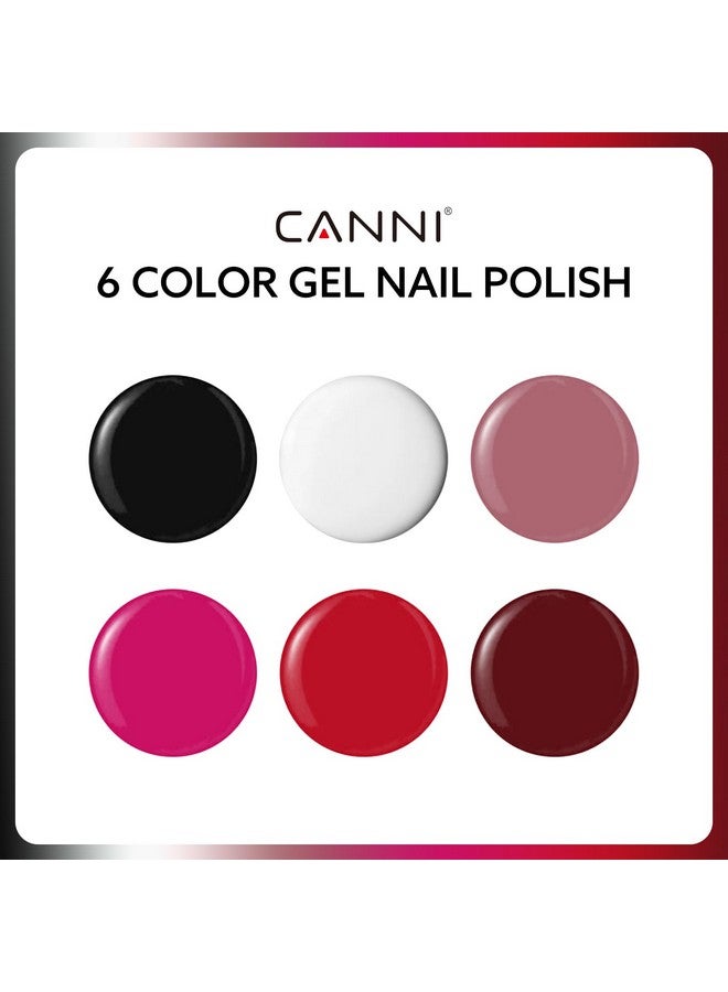 كاني  مجموعة طلاء أظافر جل CANNI 9 مل خالية من الهيما - 6 قطع أبيض أسود عنابي أحمر أرجواني ألوان عارية مجموعة طلاء أظافر جل، مجموعة مانيكير جل أظافر LED قابلة للغسل يمكنكِ صنعها بنفسكِ في المنزل هدايا صالون للنساء والفتيات - Image 1
