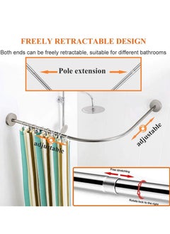 XiuWoo Curved No Drill Shower Curtain equipment U Shape Telescopic Shower Curtain equipment Curved Stainless Steel Bathroom Curtain equipment for Bathroom Corner  - Image 2