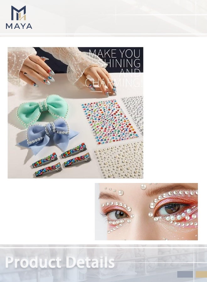 مايا أربع أوراق من أحجار الراين اللاصقة للوجه، مثالية لتزيين الوجه في المهرجانات والمناسبات، بالإضافة إلى أحجار اللؤلؤ اللاصقة للشعر، وملصقات أحجار الراين اللؤلؤية للوجه والشعر والعينين والمكياج والأظافر. - Image 3