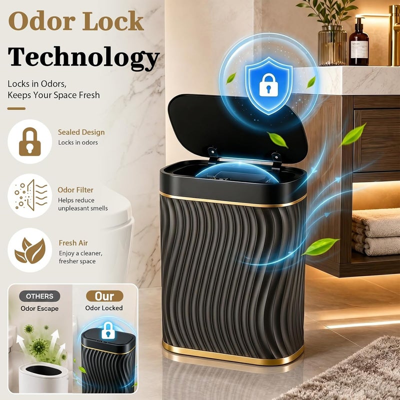 steo spce Bathroom Small Trash Can with Automatic Touchless Lid, 2.6 Gallon Smart Garbage Can Narrow Waterproof Trash Bin for Bedroom, Office, Living Room-Glod Black - Image 4