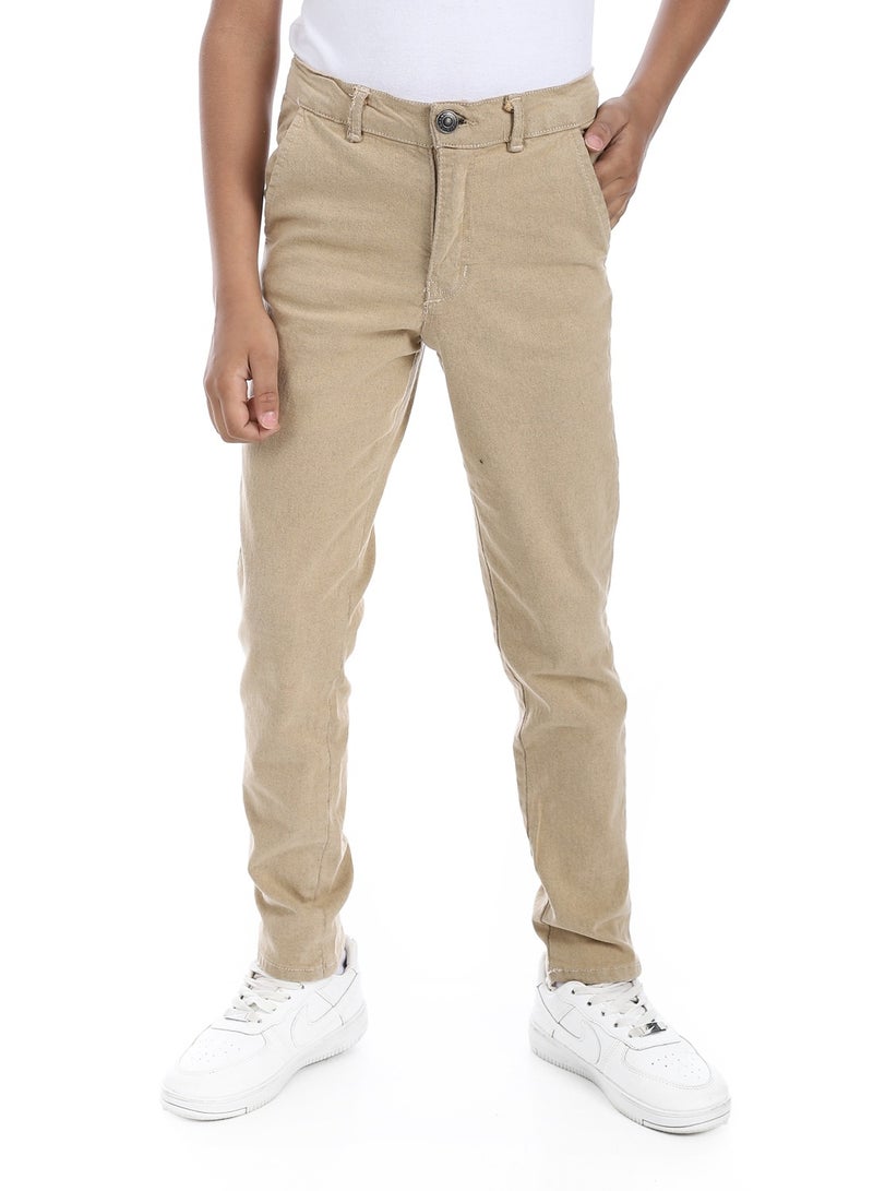 Andora Fly Zipper Button Closure Gabardine Boys Pants _ Beige - Image 1