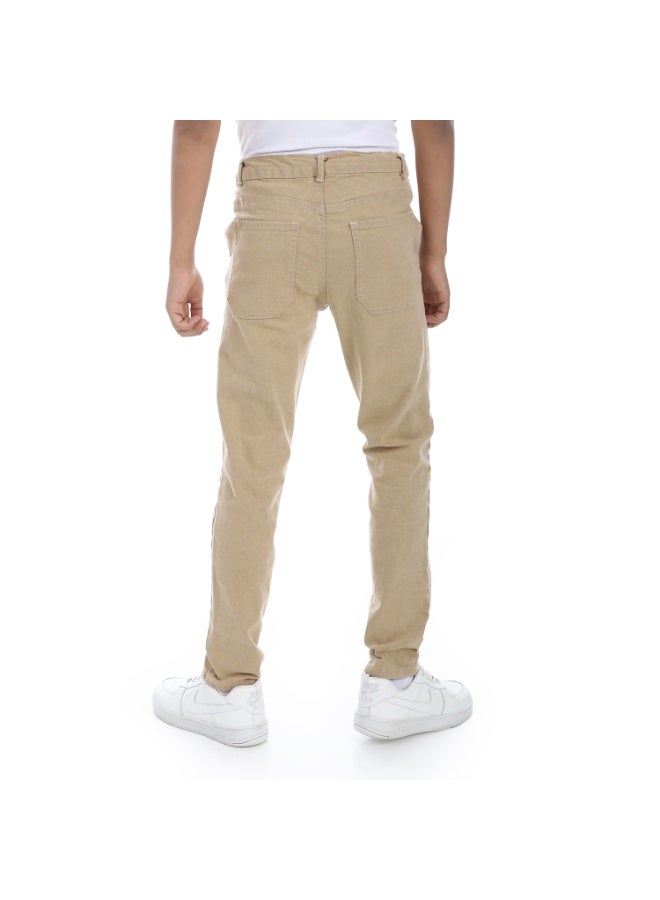 Andora Fly Zipper Button Closure Gabardine Boys Pants _ Beige - Image 3