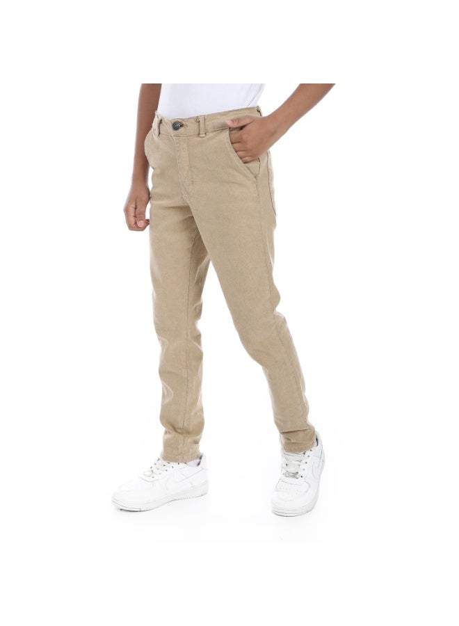 Andora Fly Zipper Button Closure Gabardine Boys Pants _ Beige - Image 5